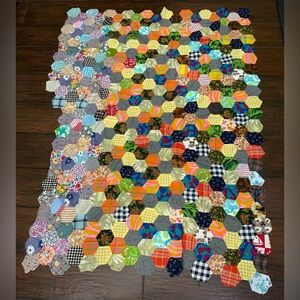 Handmade Hexagon UNFINISHED Quilt Topper